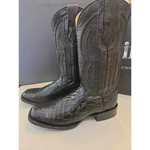 Ferrini 9.5 Platinum Alligator Belly Square Cowboy Mens Boots Black main image 9
